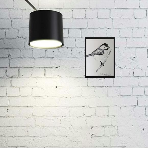 Chickadee - Hand-drawn Ink on Paper - Black and White Nature-Inspired Art OOAK - Picture 2 of 2